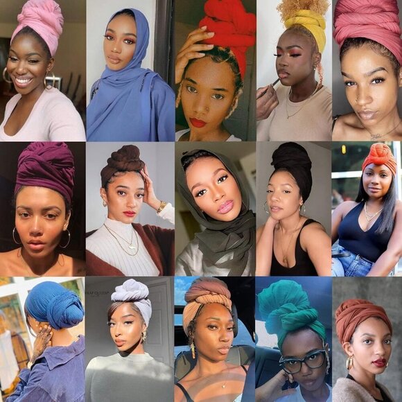 5 Pcs Solid Color Multicolor Stretch Hijab Scarves Long Head Wraps for Women main image 5